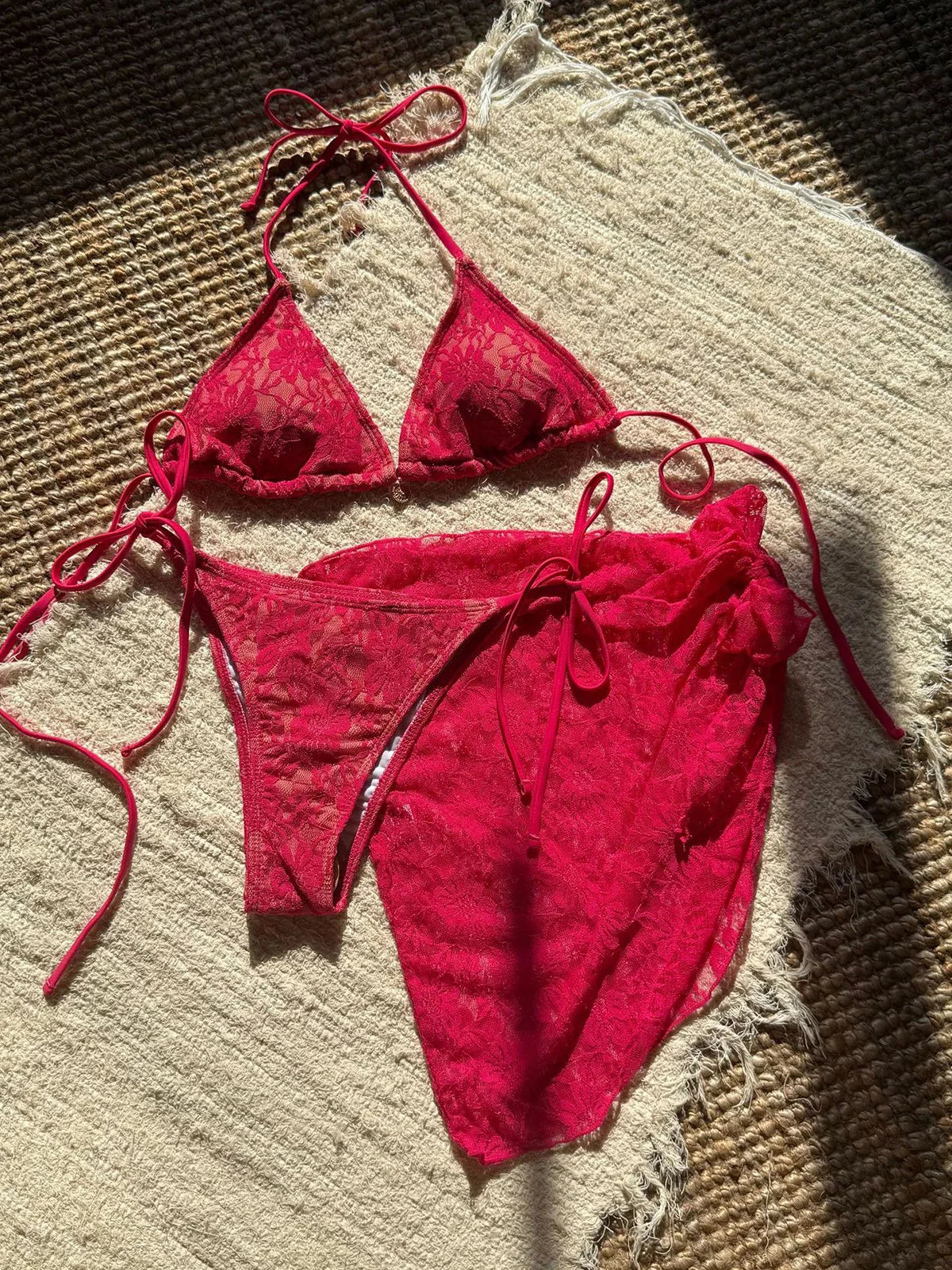 Maillot de bain trois pièces avec dentelle pour femmes