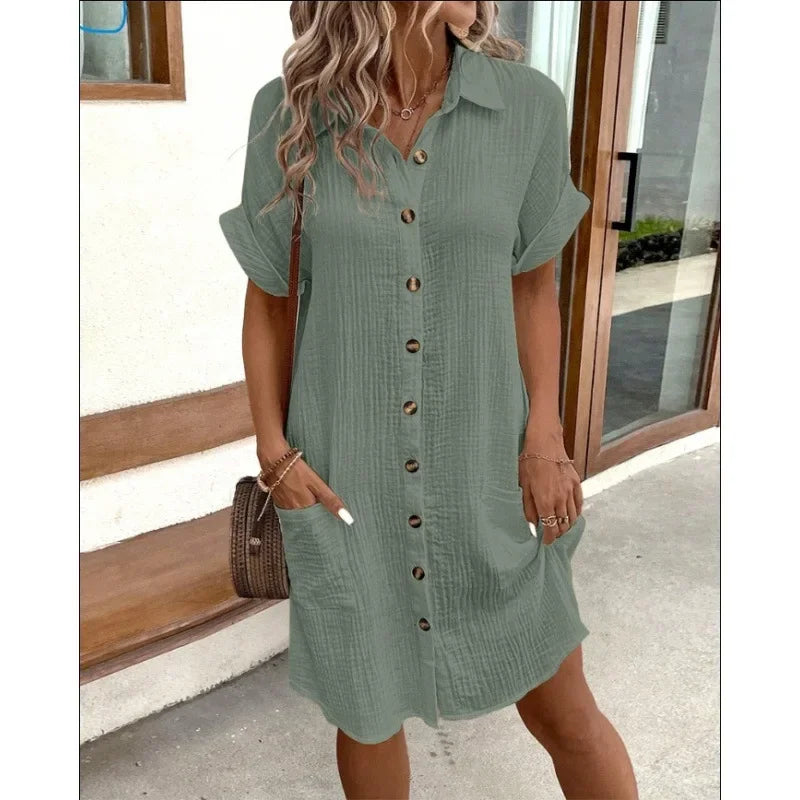 Robe minimaliste à boutons et col en v pour femmes