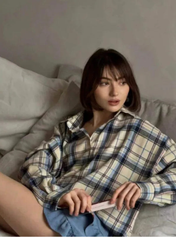 Chemisier Oversize Femme – Carreaux Vintage
