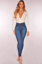 Jean skinny taille haute élastique pour femmes