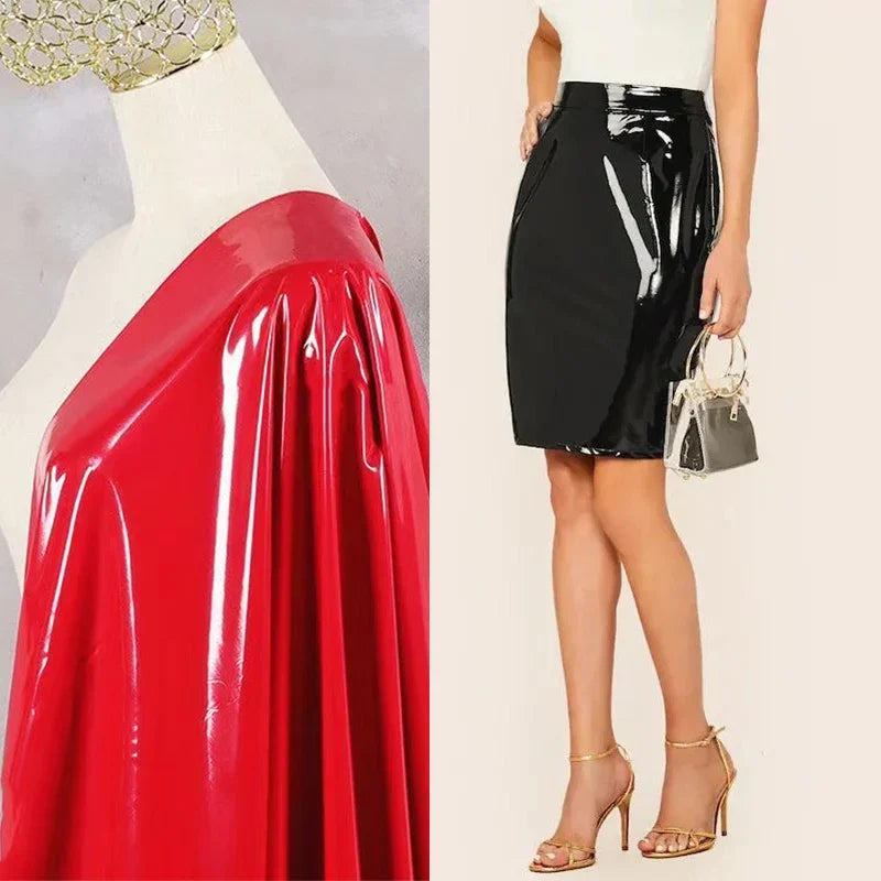 Jupe Crayon Taille Haute en Similicuir Brillant