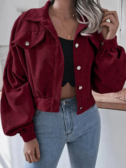 Veste Courte en Velours Côtelé Femme – Manches Lanterne