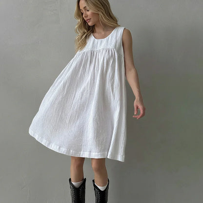 Robe Débardeur Blanche Femme – Coton Froissé