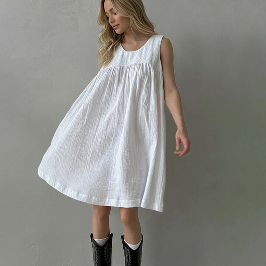 Robe Débardeur Blanche Femme – Coton Froissé