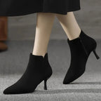 Bottines à talons hauts en velours noir pour femmes