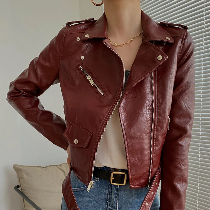 Veste en cuir, cuir PU pour femmes