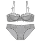 Ensemble soutien-gorge push-up et culotte en dentelle ultra-mince pour femmes