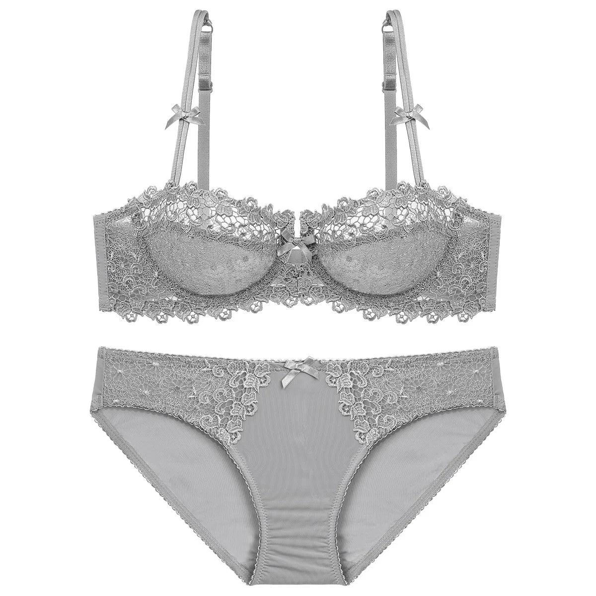 Ensemble soutien-gorge Push Up brodé en dentelle et culotte pour femmes