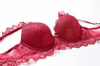 Ensemble soutien-gorge push-up en dentelle brodée et culotte pour femmes