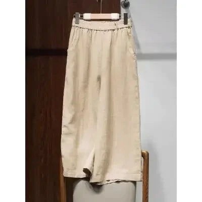 Pantalon amincissant en coton et lin pour femmes