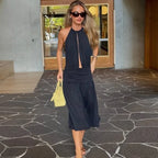 Robe longue dos nu sexy à col en V pour femmes