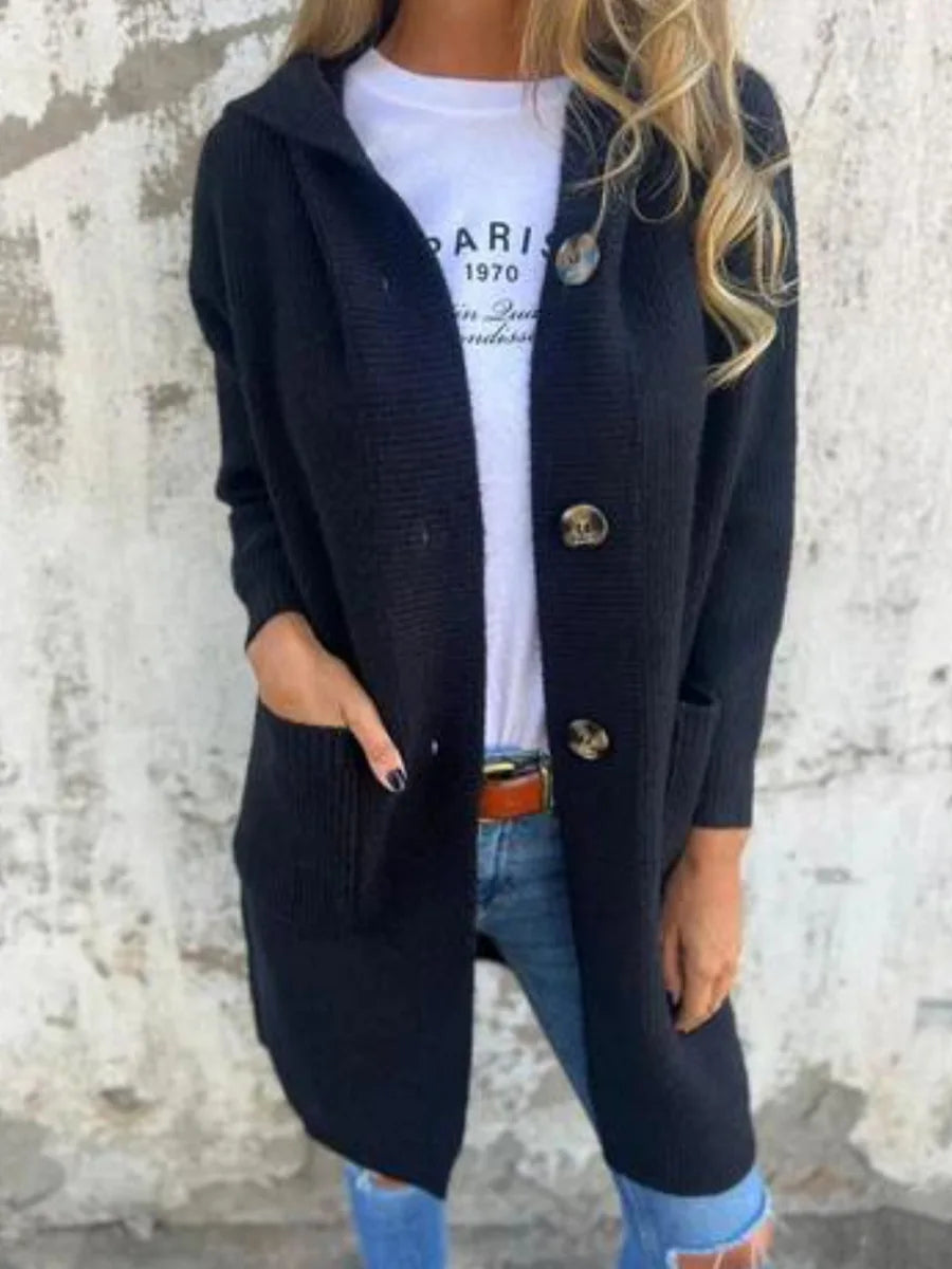 Cardigan long à poches et boutons pour femmes