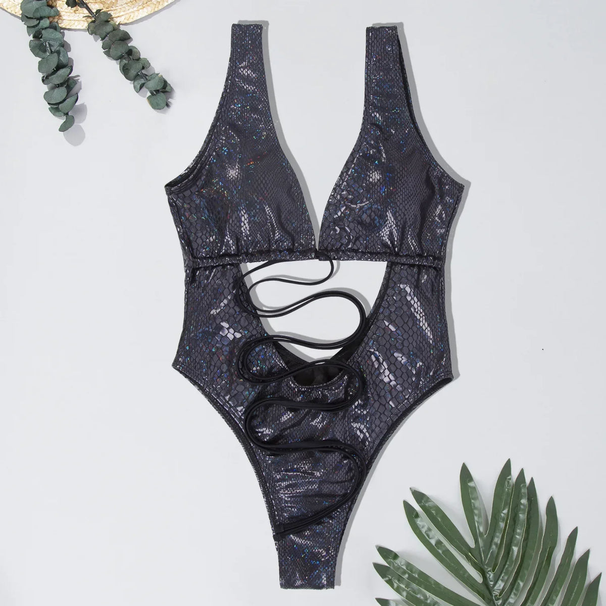 Maillot de Bain 1 Pièce Femme – Noir Imprimé Serpent