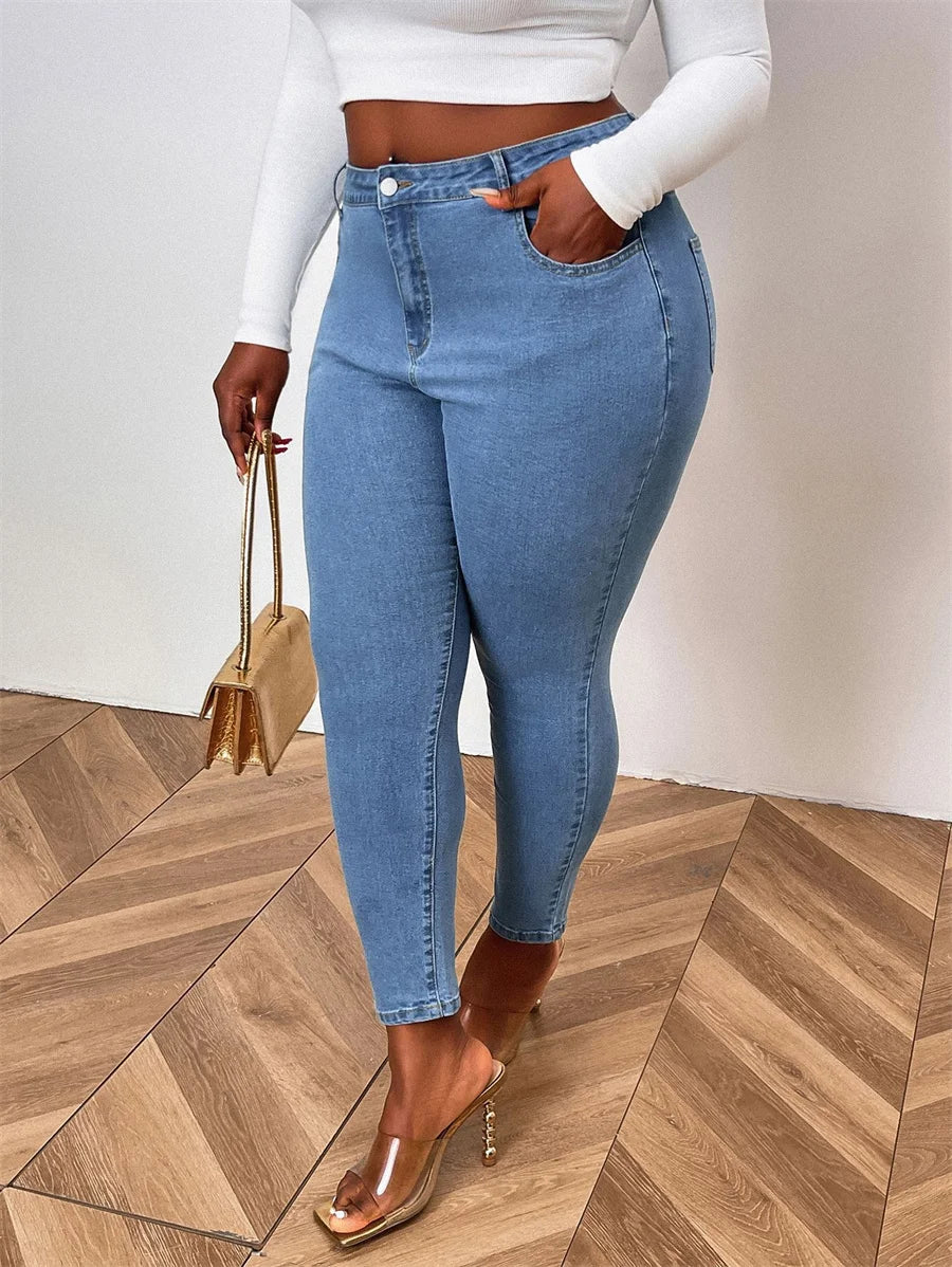 Jean skinny taille moyenne délavé rétro grande taille pour femme