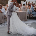 Robe de mariée sirène épaules dénudées à manches bouffantes pour femmes