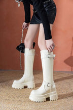 Bottes hautes en cuir véritable à fermeture éclair pour femmes