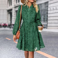 Robe mi-longue à manches longues en dentelle pour femmes