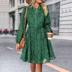 Robe mi-longue à manches longues en dentelle pour femmes