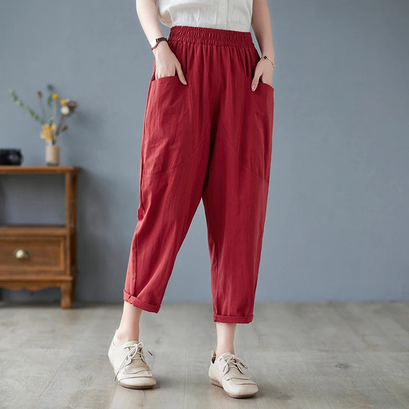 Pantalon Harem Femme – Plissé, Ample et Taille Élastique