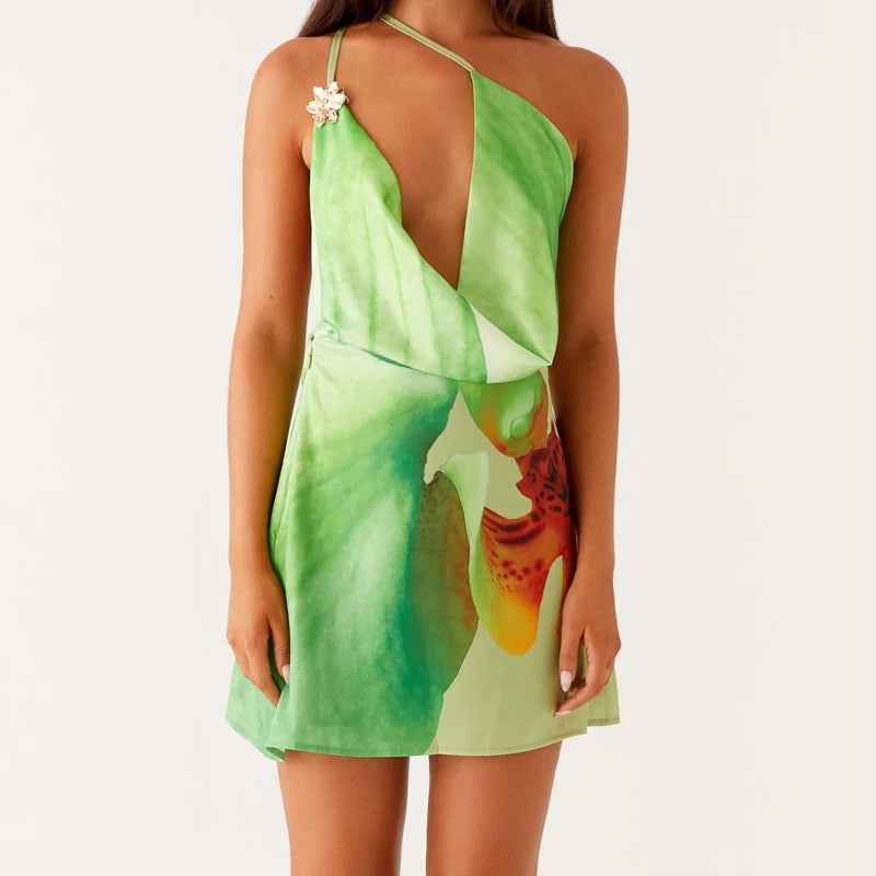 Mini robe moulante à fleurs, dos nu, pour femmes
