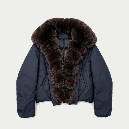 Manteau Court d’Hiver Femme – Col Effet Fourrure