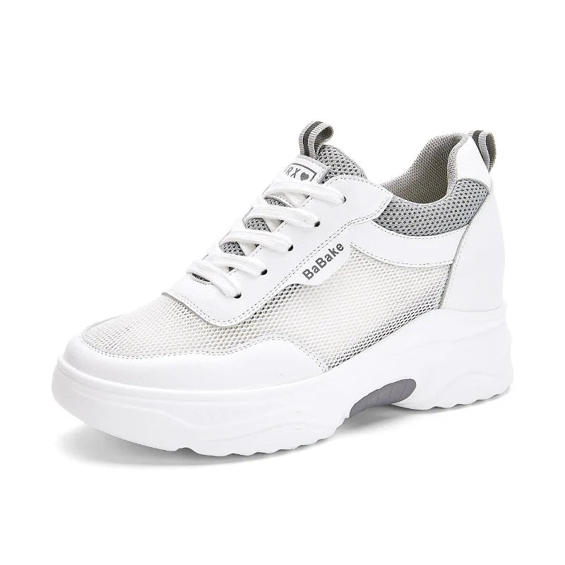 Baskets épaisses de 8cm en cuir véritable pour femmes