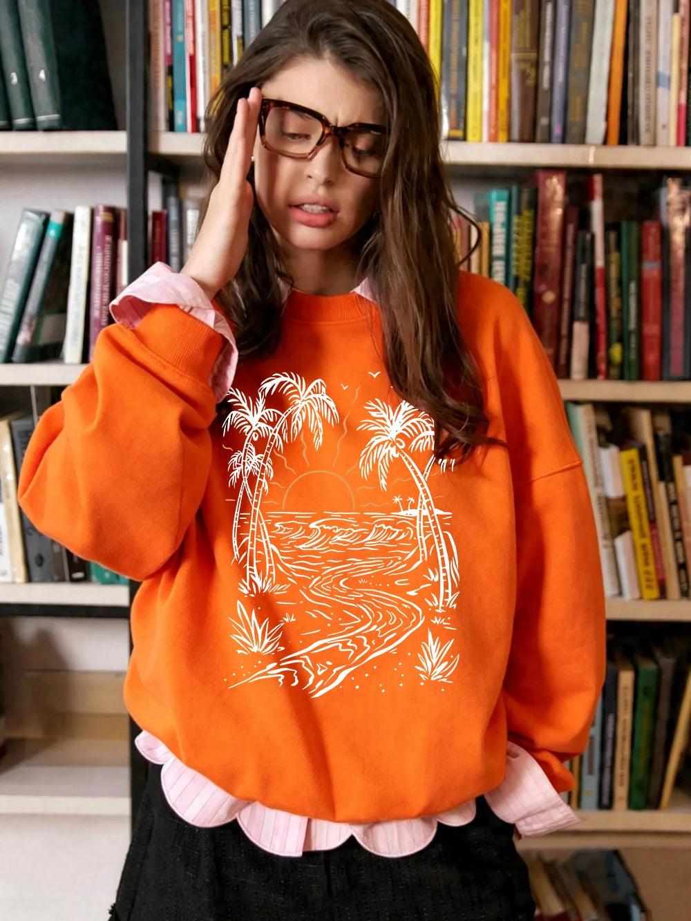 Sweat-shirts imprimés cocotiers et plage pour femmes