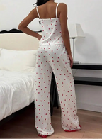 Ensemble pyjama haut et pantalon, imprimé cœurs rouges pour femmes