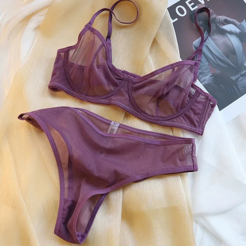 Ensemble soutien-gorge en dentelle respirante Ultra-fin à armatures pour femmes