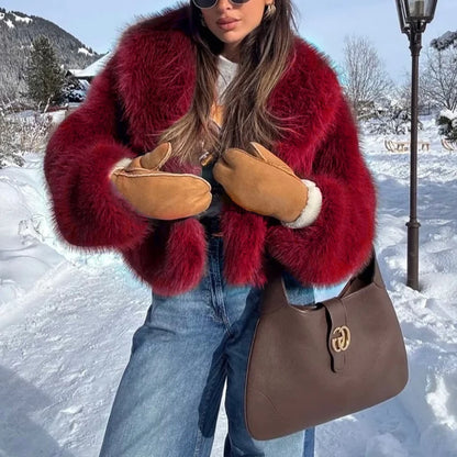 Manteau femme en fausse fourrure douce à col revers