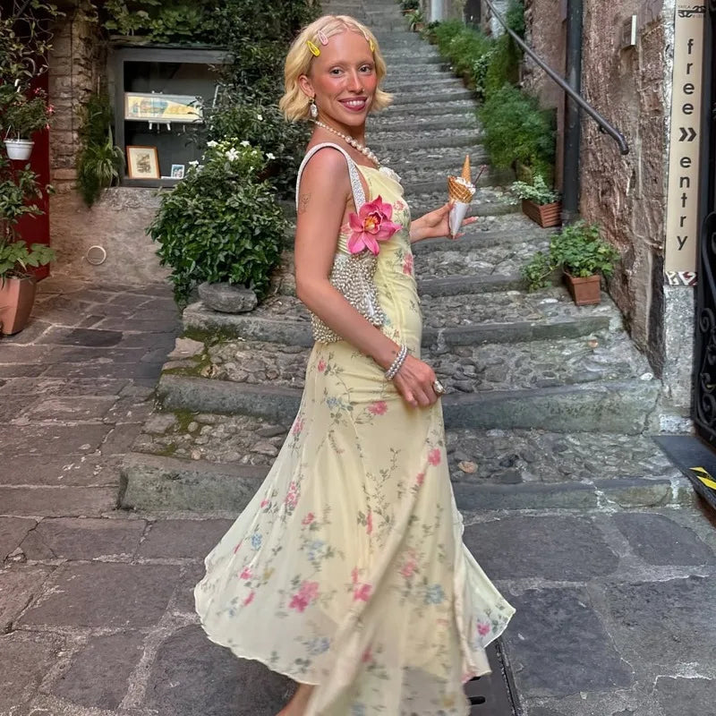 Robe longue moulante à imprimé floral pour femmes