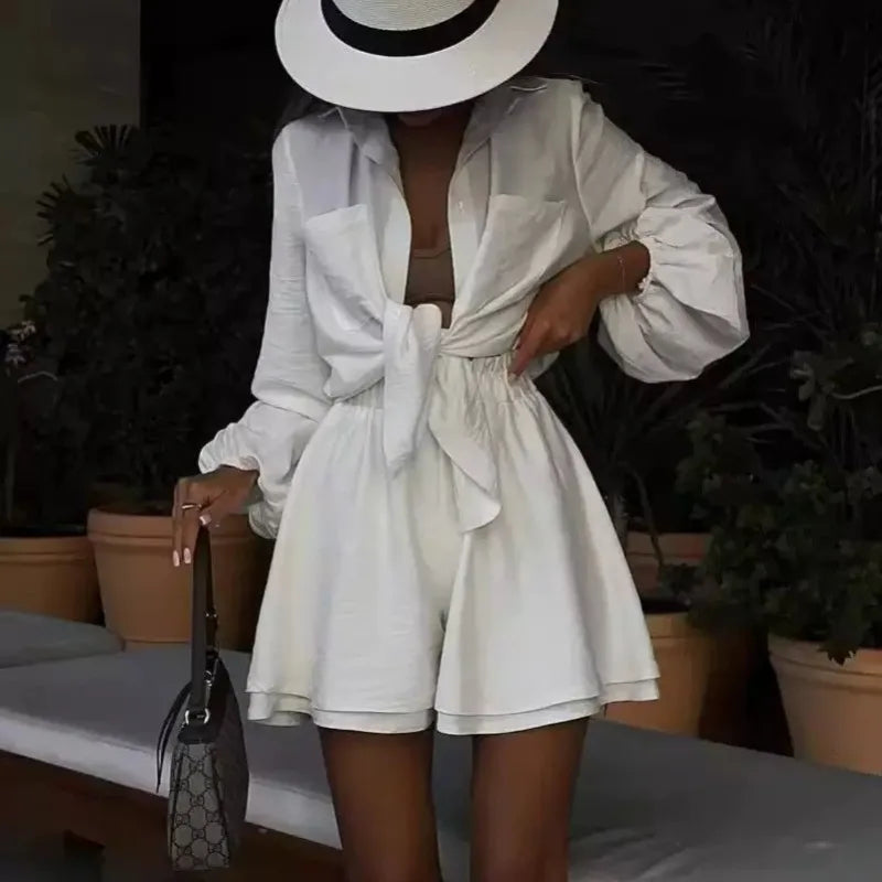 Ensemble 2 Pièces Femme – Chemise Blanche et Short Ample