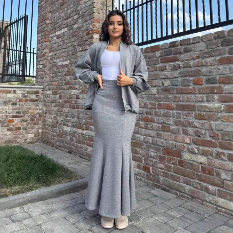 Ensemble deux pièces décontracté veste cintré et jupe portefeuille pour femmes