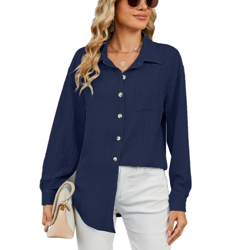 Chemise ample à manches longues et col uni pour femmes