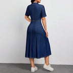 Robe longue en jean à simple boutonnage et col cranté pour femmes