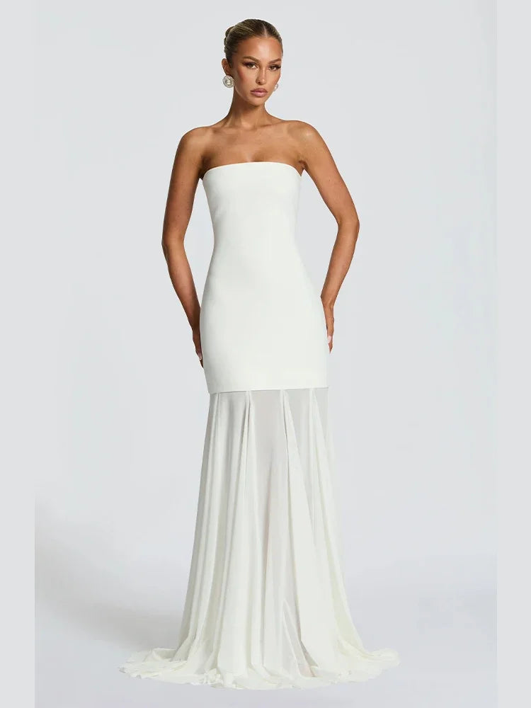 Robe Maxi sans bretelles à col écharpe pour femmes