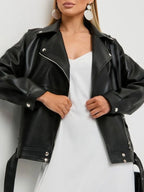 Veste ample noire en similicuir PU pour femmes