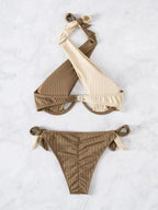 Maillot de bain deux pièces en patchwork croisé pour femmes