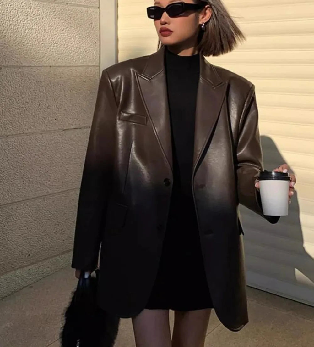 Veste blazer en cuir PU souple pour femmes