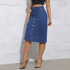 Jupe en jean vintage à simple boutonnage pour femmes