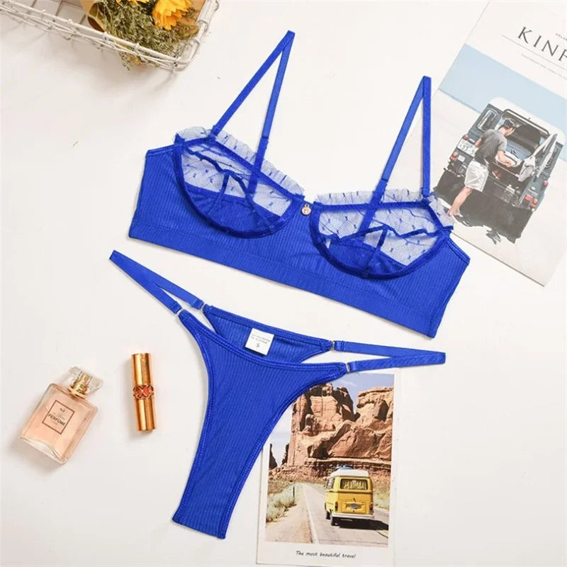 Ensemble de lingerie en dentelle à volants pour femmes