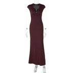 Robe longue moulante élégante à col en V en maille premium pour femmes