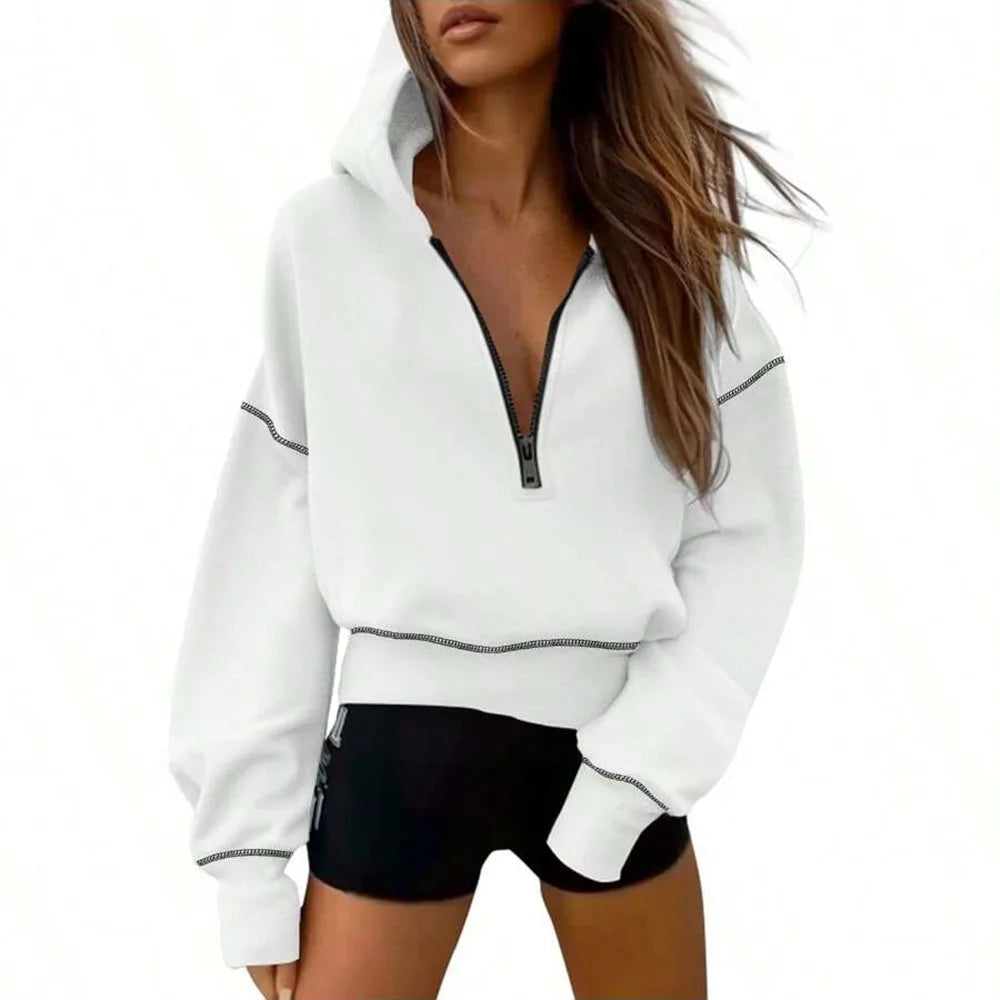 Sweat-shirt à capuche et demi-fermeture éclair pour femmes