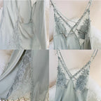 Robe de nuit Sexy en Satin ajouré et bretelles en dentelle pour femmes