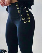Pantalon slim sans ceinture décontracté taille haute femmes