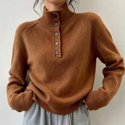 Pull Épais Femme – Col Montant et Demi-Boutonnage