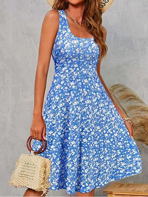 Robe mi-longue à fleurs pour femmes