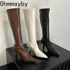 Bottes hautes en cuir souple à bout pointu pour femmes