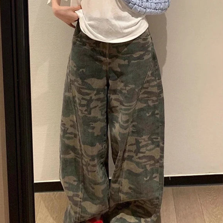 Pantalon en jean vert militaire pour femmes