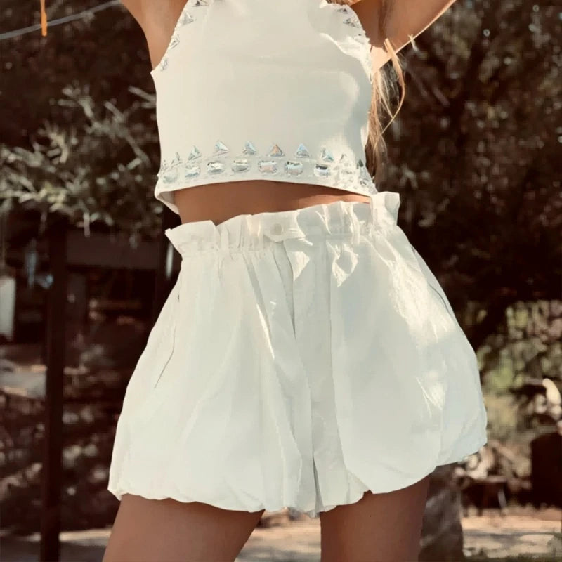 Short décontracté taille haute pour femmes
